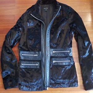 Bebe fur coat with leather trim. Size 8.
